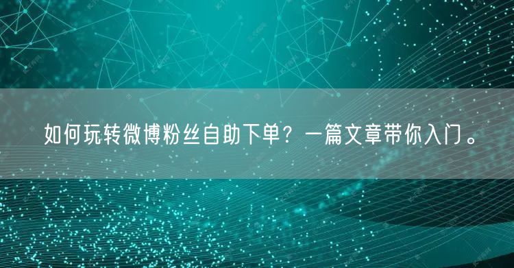 如何玩转微博粉丝自助下单?一篇文章带你入门。